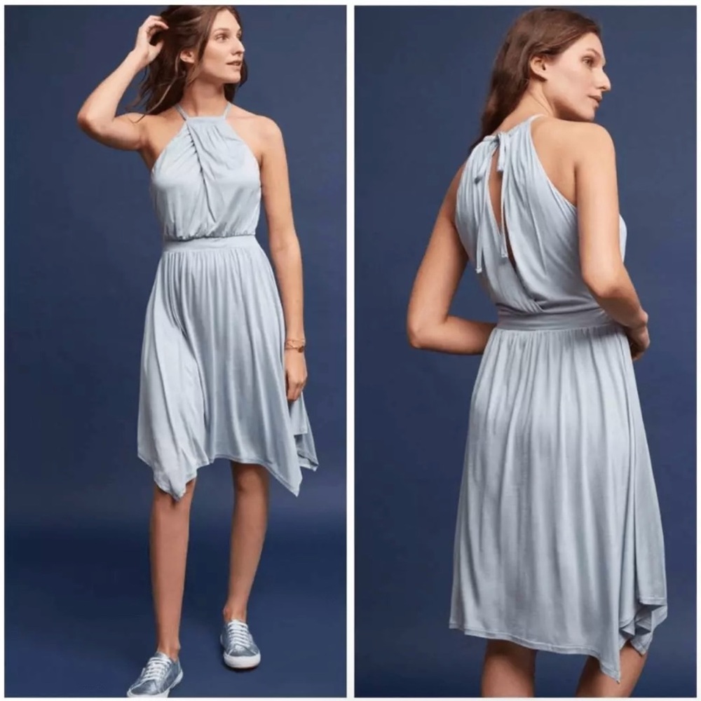 Anthropologie Moulinette Soeurs Women's M Blue Halter Dress w/ handkerchief hem